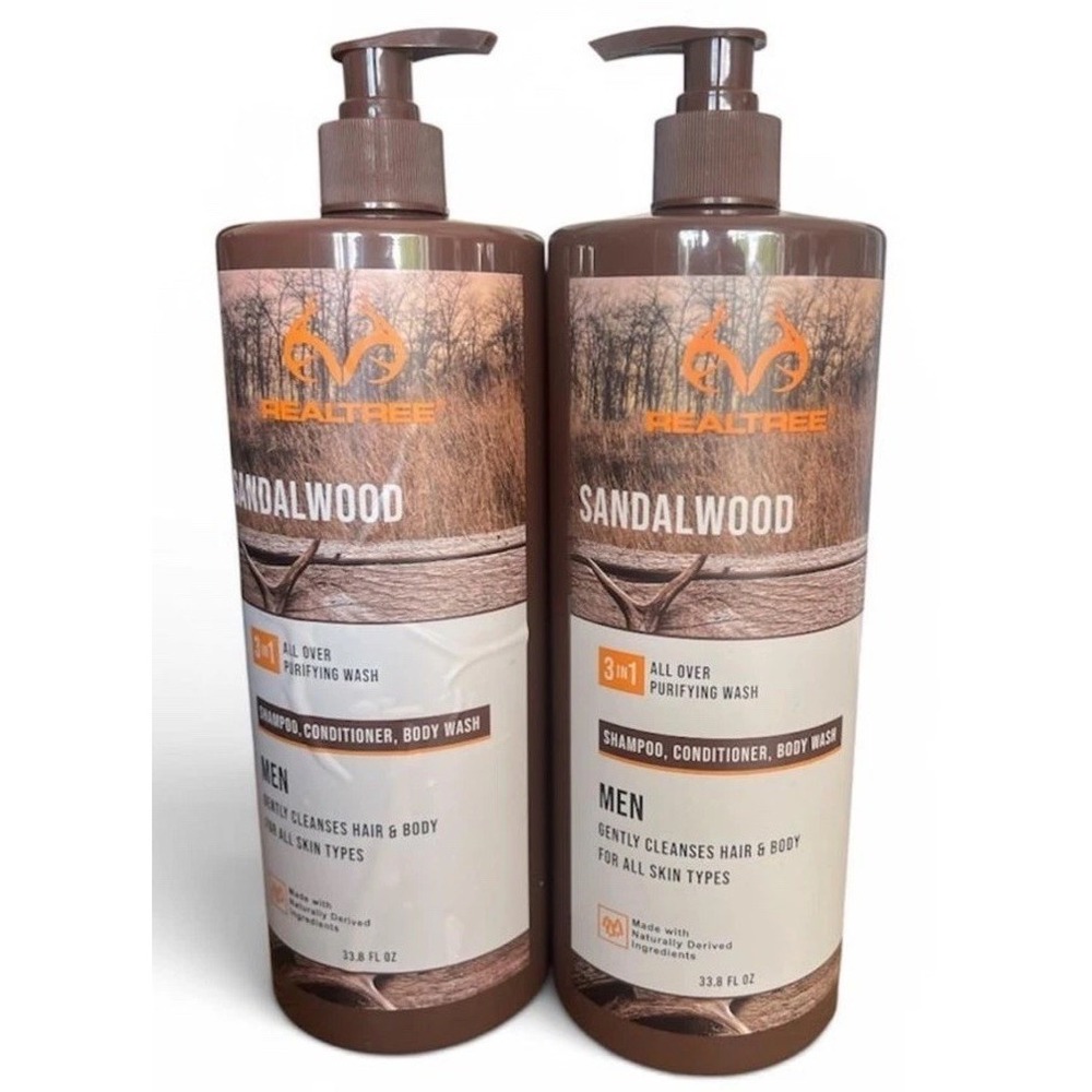 2 Pack of Realtree Sandalwood Men's 3-in-1 Shampoo Conditioner Body Wash 33.8 oz